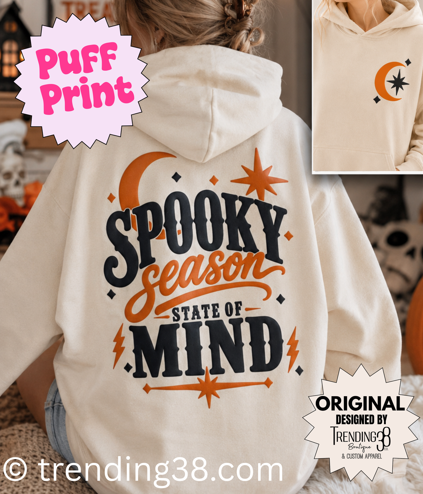 Spooky Season State of Mind Puff Print Oversized Hoodie