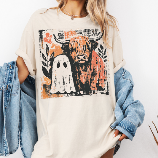 Fall Highland Cow & Ghost Graphic Tee