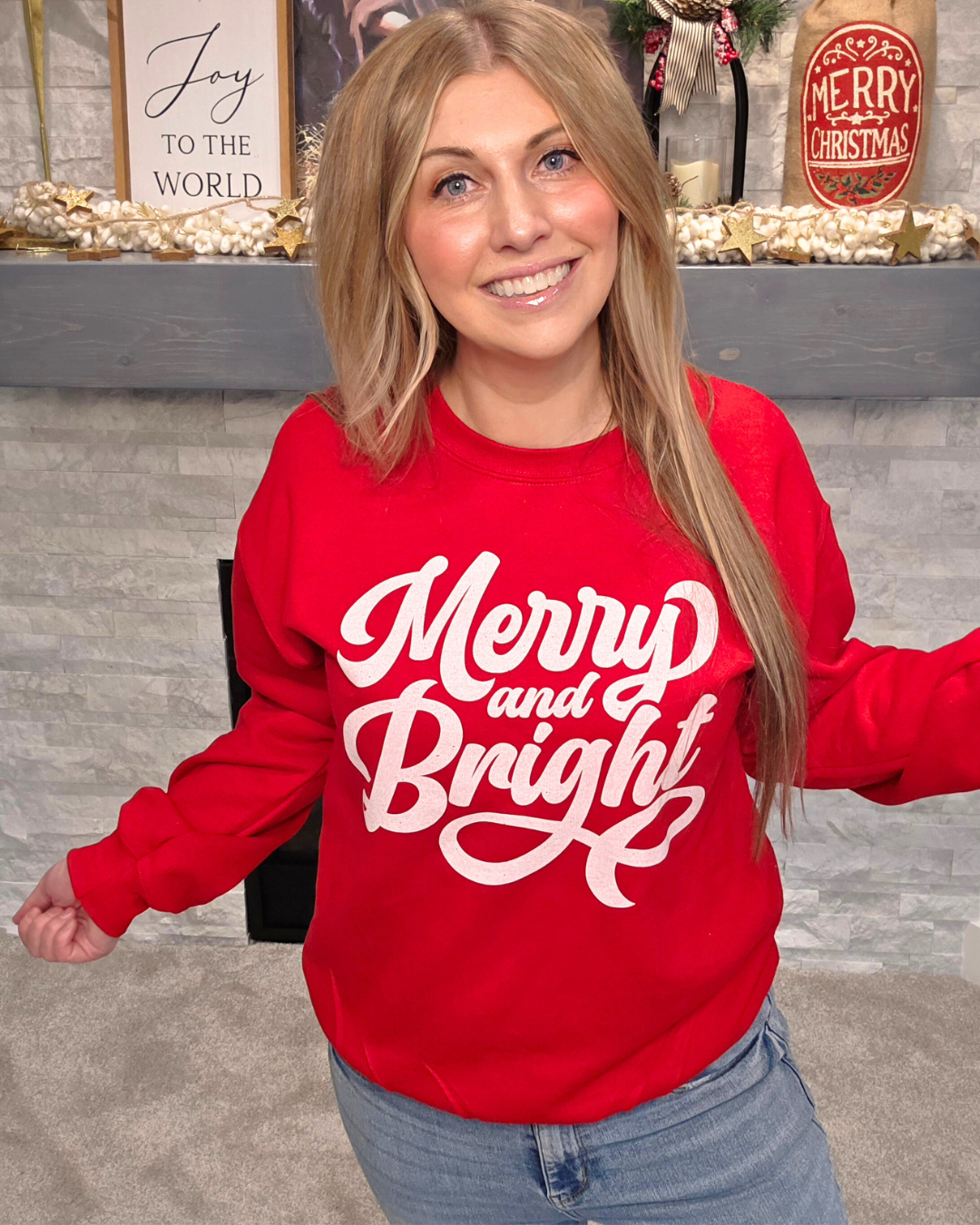Merry and Bright Christmas Sweatshirt | Red Crewneck