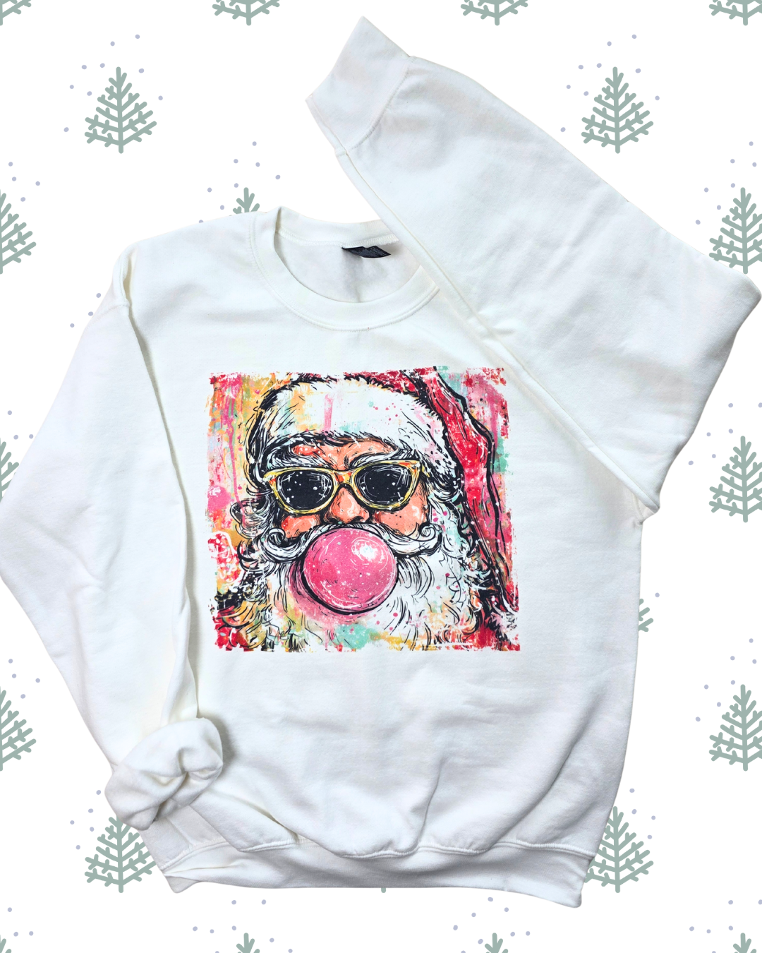 Preppy Santa Bubblegum Sweatshirt – Trendy Christmas Crewneck | Retro Holiday Pullover for Women | Cozy Santa Graphic in 6 Colors