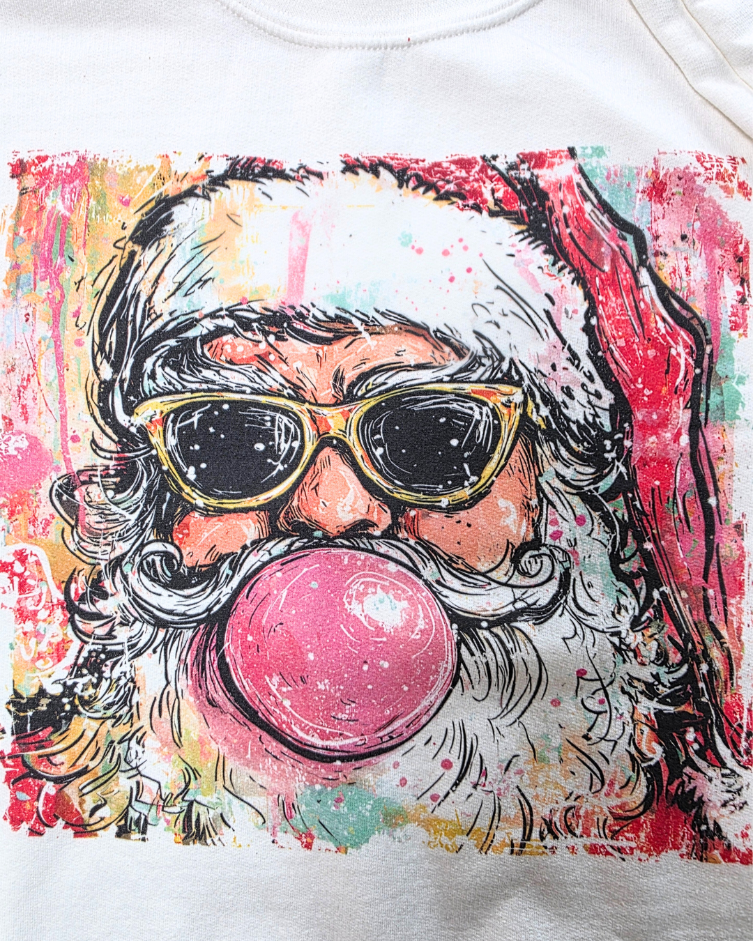 Preppy Santa Bubblegum Sweatshirt – Trendy Christmas Crewneck | Retro Holiday Pullover for Women | Cozy Santa Graphic in 6 Colors