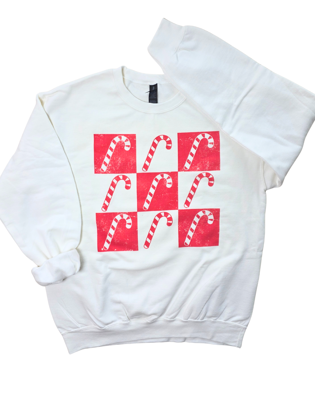 Candy Cane Checker Pattern Christmas Sweatshirt – Festive Holiday Checkerboard Pullover