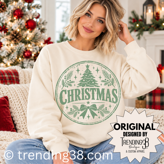 Vintage Christmas Tree Sweatshirt | Green Retro Comfort Colors Crewneck