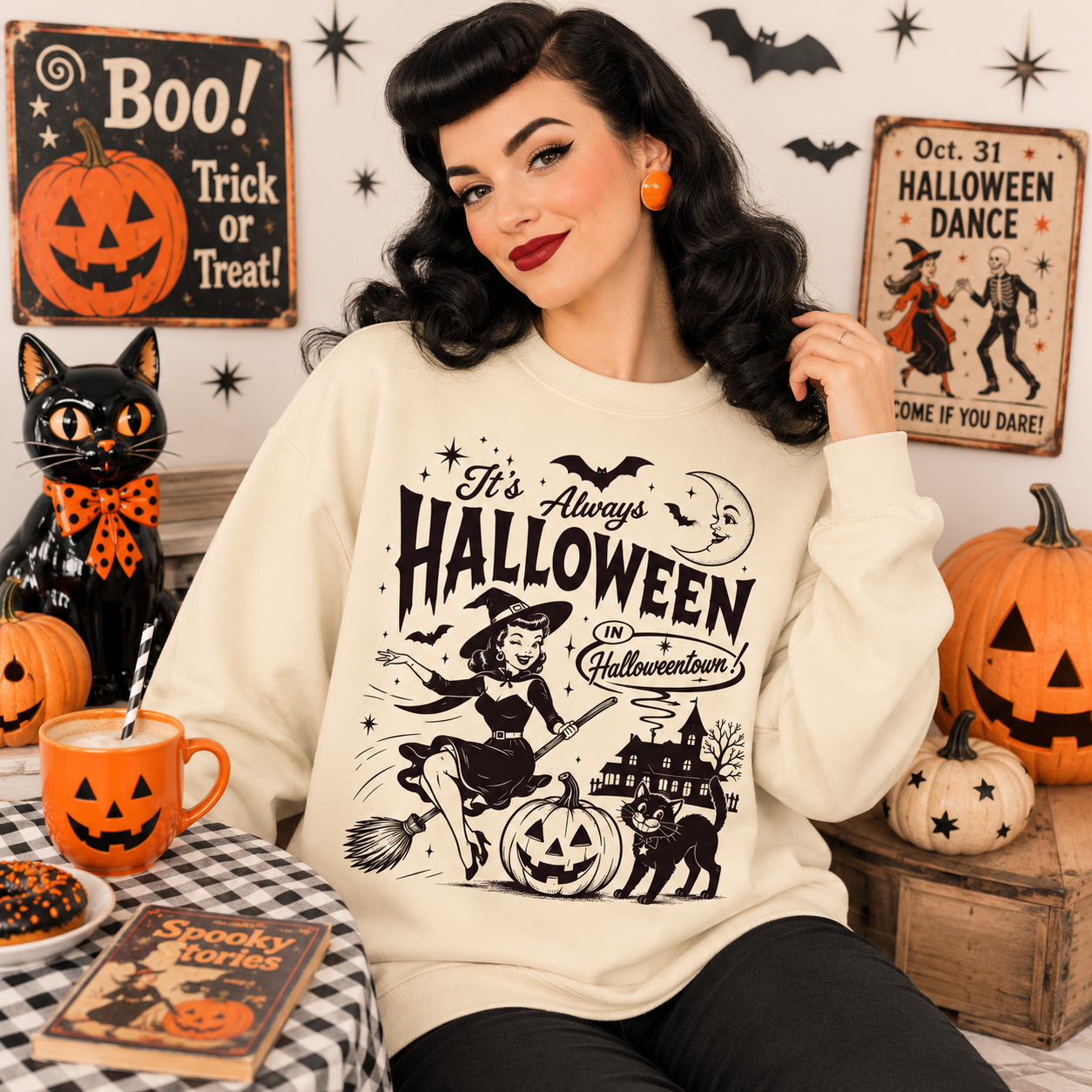 It's Always Halloween Vintage Graphic Crewneck | Retro Witch Halloween Sweatshirt