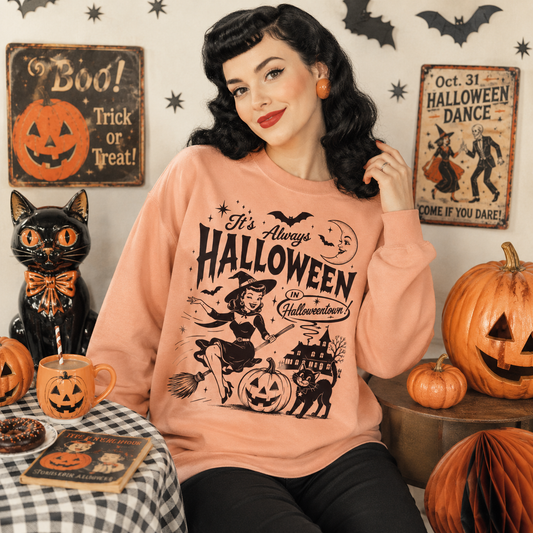 It's Always Halloween Vintage Graphic Crewneck | Retro Witch Halloween Sweatshirt