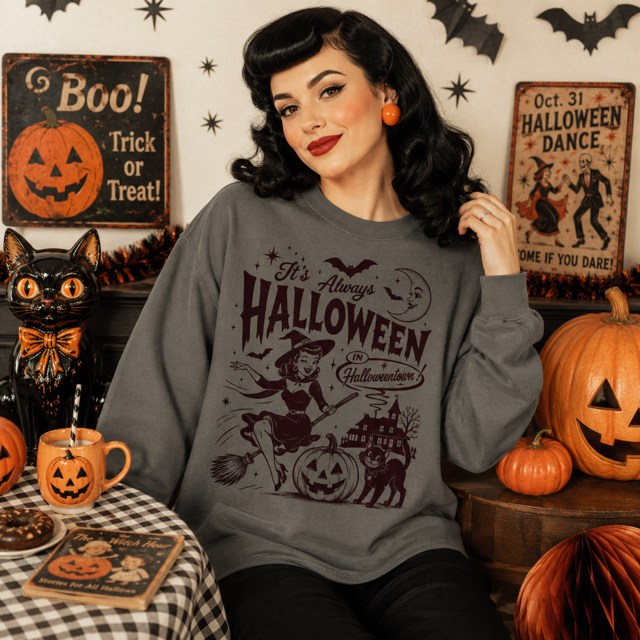 It's Always Halloween Vintage Graphic Crewneck | Retro Witch Halloween Sweatshirt