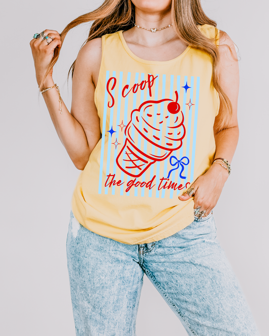Scoop the Good Times Tank Top, Comfort Colors Tank, Ice Cream Shirt, Summer Graphic Tank, Cute Summer Top, Vacation Tank, Trendy Women's Tank