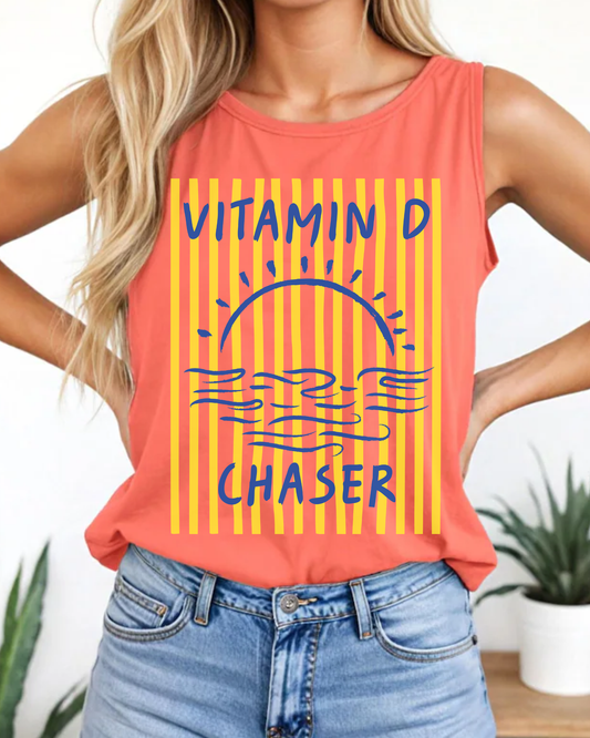 Vitamin D Chaser Tank Top, Comfort Colors Tank, Funny Summer Tank, Beach Tank Top, Vacation Shirt, Sun Lover Tank, Trendy Women's Graphic Tank