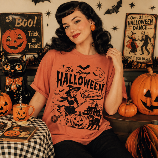 It's Always Halloween Vintage Graphic Tee | Retro Witch Halloween Shirt
