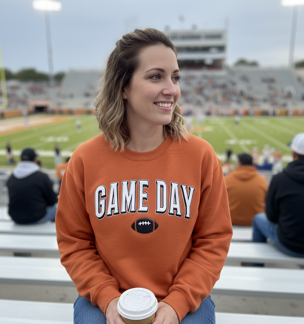 Football Game Day Sweatshirt – 3D Puff Print Game Day Crewneck, Football Mom Shirt, Team Spirit Fan Pullover, Custom Color Game Day Gift