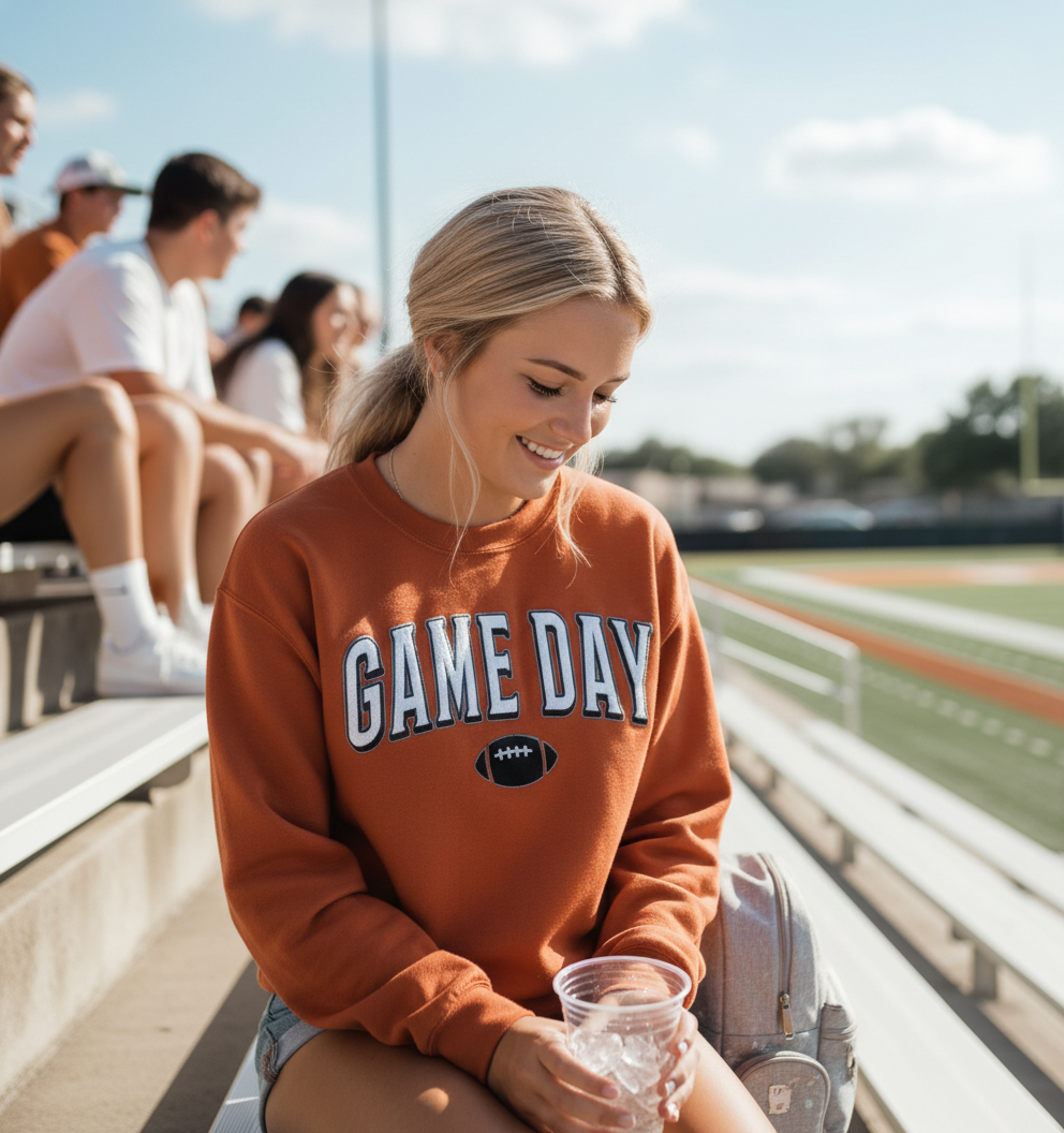 Football Game Day Sweatshirt – 3D Puff Print Game Day Crewneck, Football Mom Shirt, Team Spirit Fan Pullover, Custom Color Game Day Gift