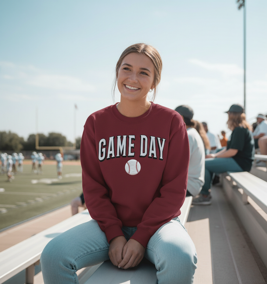 Baseball Game Day Sweatshirt – 3D Puff Print Game Day Crewneck, Baseball Mom Shirt, Team Spirit Fan Pullover, Custom Color Gift