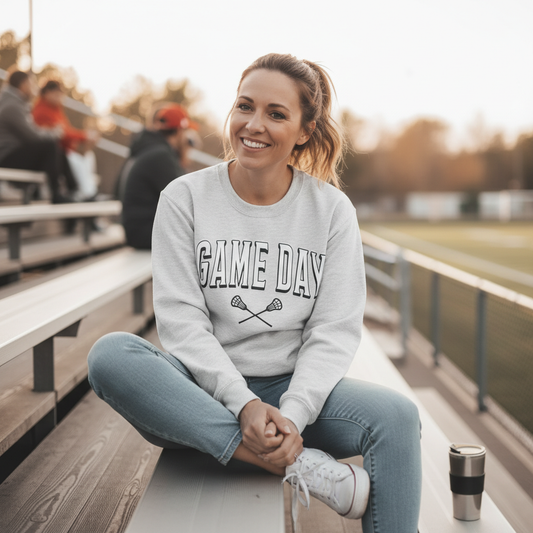Lacrosse Game Day Sweatshirt, 3D Puff Print Sports Mom Crewneck, Raised Lacrosse Sticks & Ball, Team Fan Apparel, Lots of colors