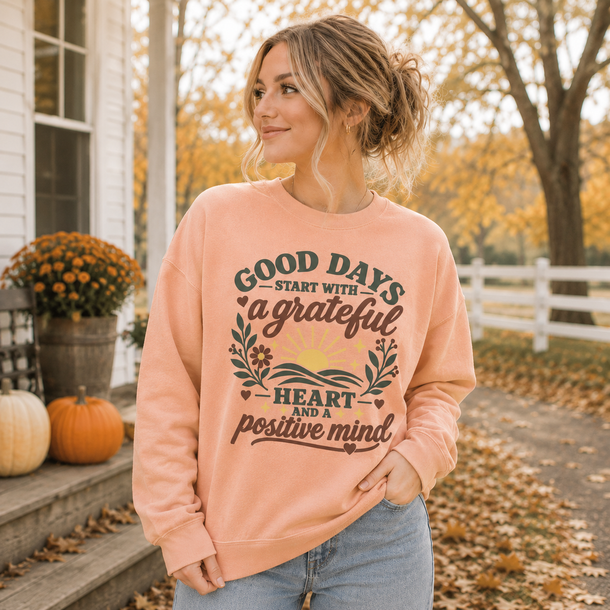 Good Days Start With a Grateful Heart Sweatshirt | Positive Mindset Graphic Crewneck