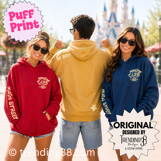 Happiest Club on Earth  Puff Print Hoodie