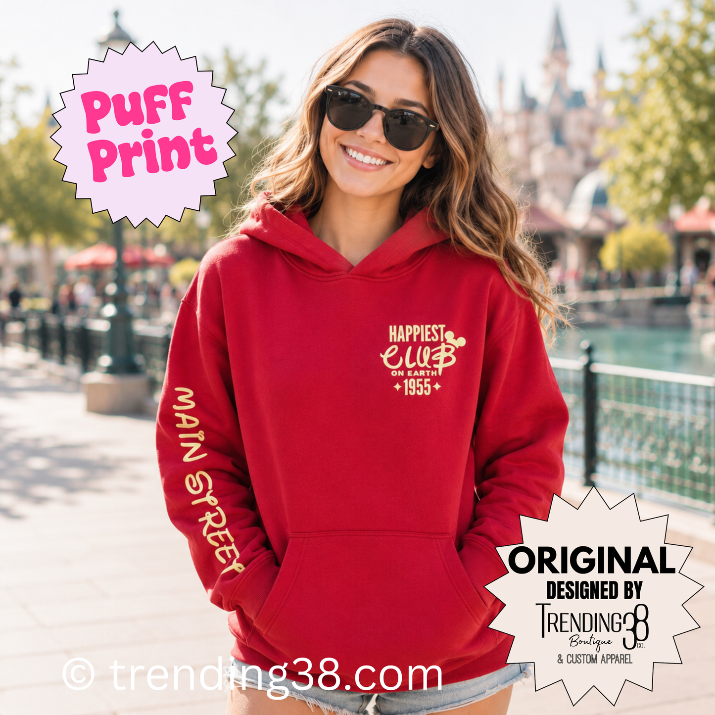 Happiest Club on Earth  Puff Print Hoodie