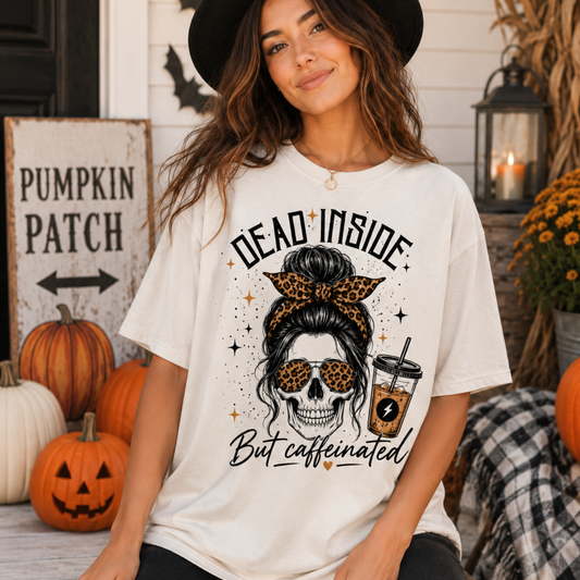 Dead Inside But Caffeinated | Funny Halloween Coffee Graphic Tee