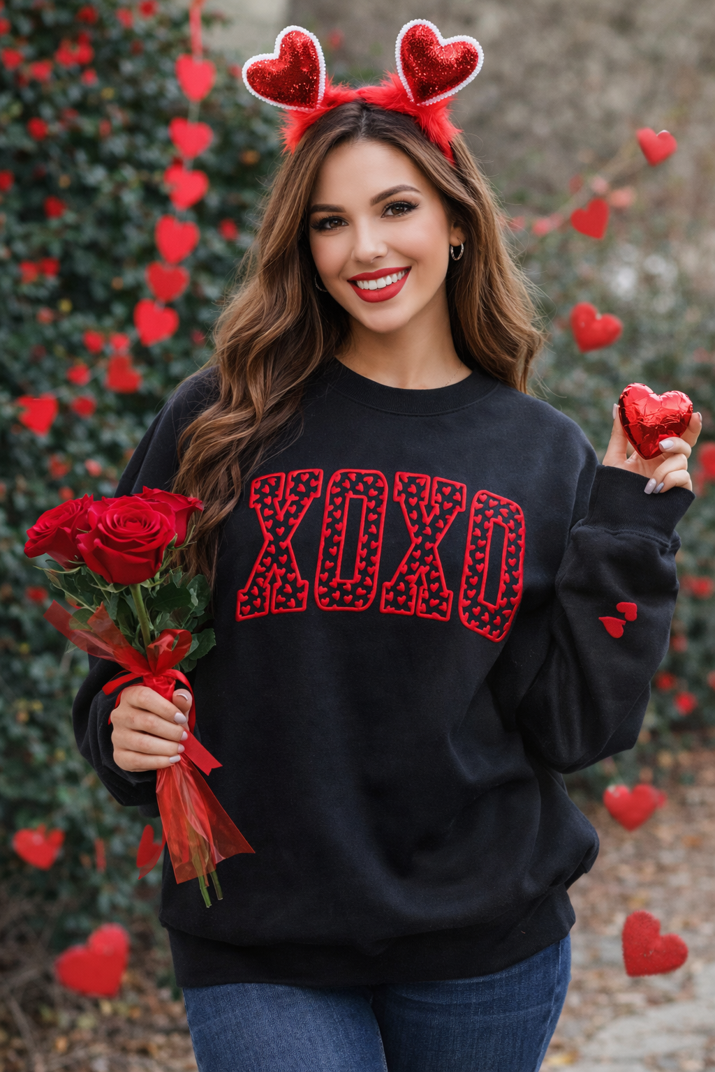 XOXO Heart Puff Print Sweatshirt