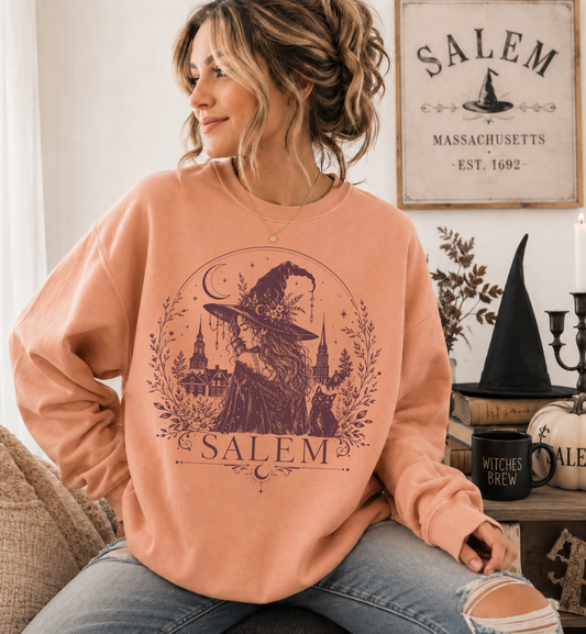 Vintage Salem Witch Sweatshirt | Cozy Halloween Crewneck for Women | Spooky Season Boutique Pullover