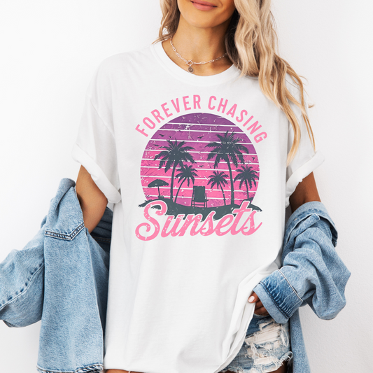 Forever Chasing Sunsets Graphic Tee Pink