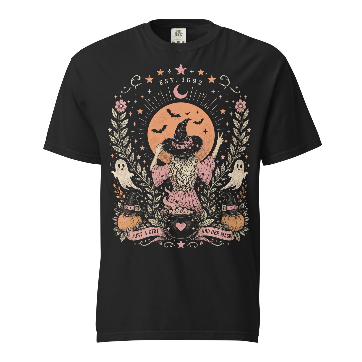 Cute Witch Halloween Shirt | Just A Girl And Her Magic Comfort Colors Graphic Tee