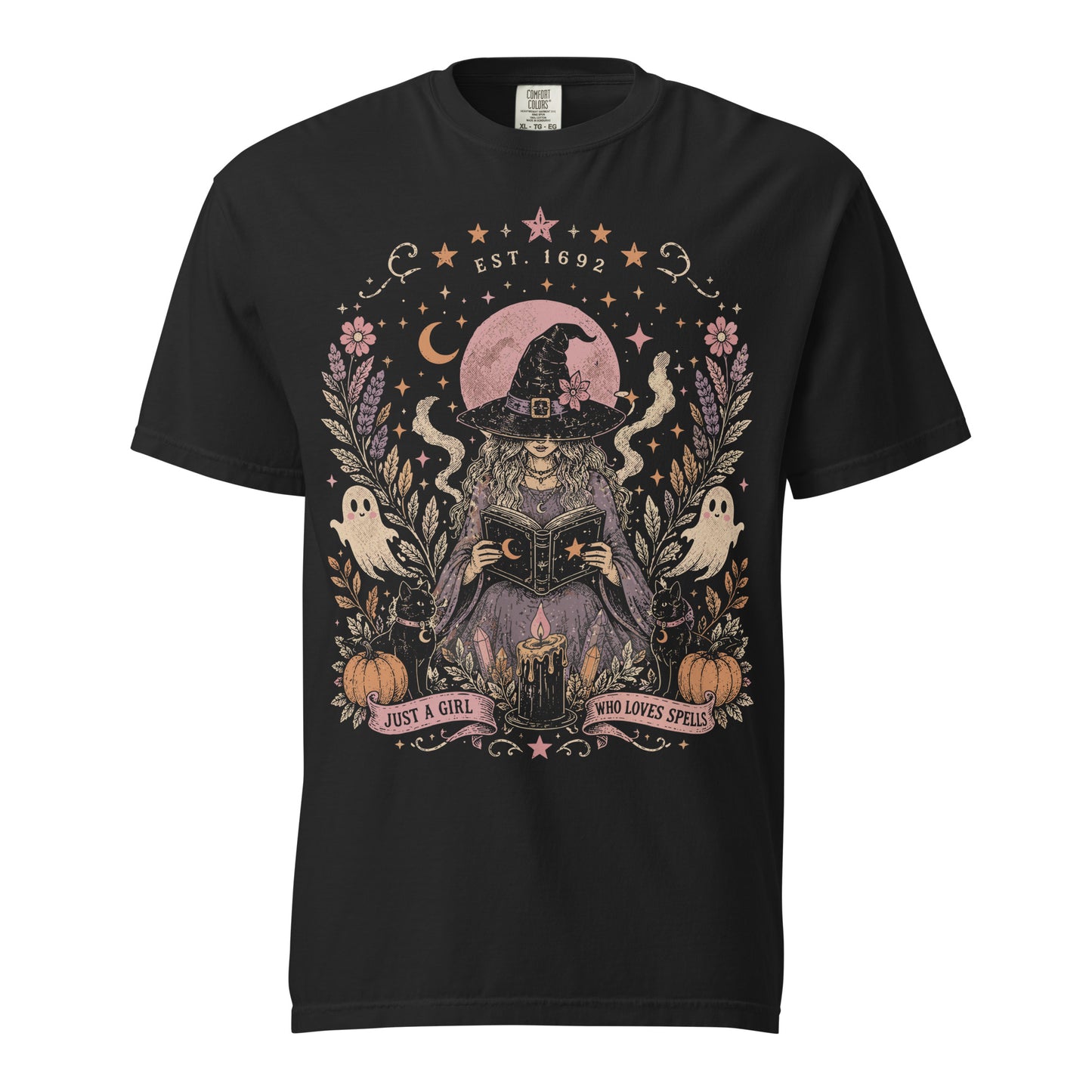 Just A Girl Who Loves Spells Halloween Graphic Tee | Vintage Witch Shirt | Cute Spooky Fall T-Shirt