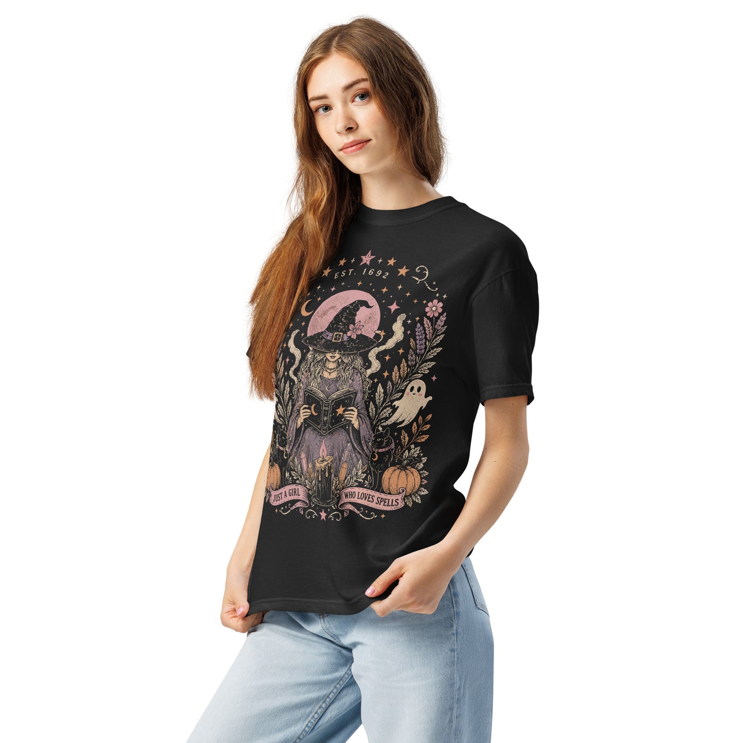 Just A Girl Who Loves Spells Halloween Graphic Tee | Vintage Witch Shirt | Cute Spooky Fall T-Shirt