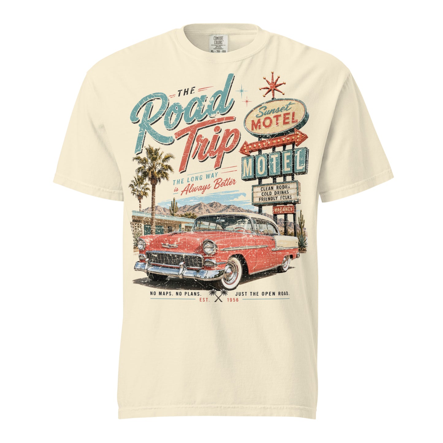 The Road Trip Graphic Tee | Vintage California Motel & Classic Car Shirt