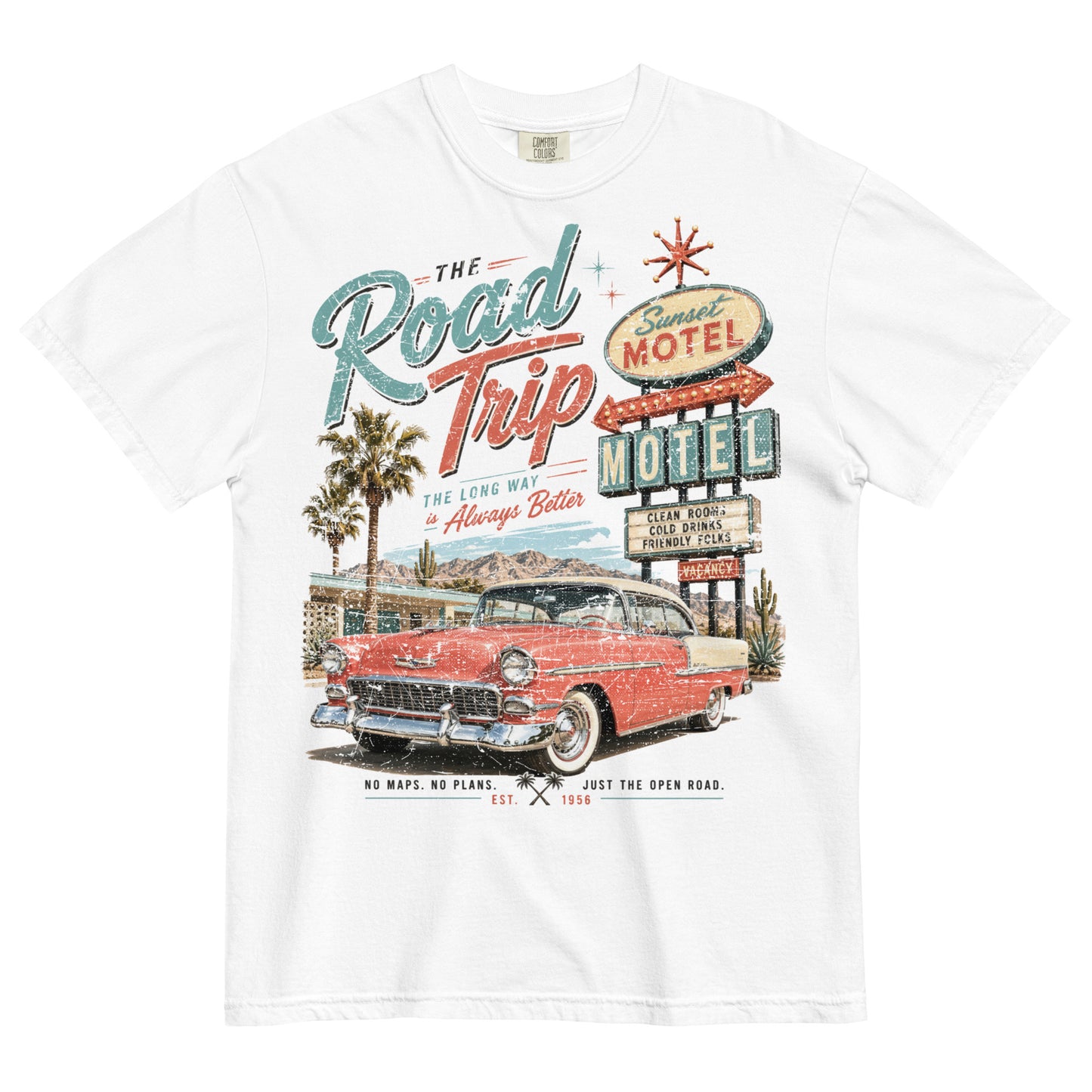 The Road Trip Graphic Tee | Vintage California Motel & Classic Car Shirt