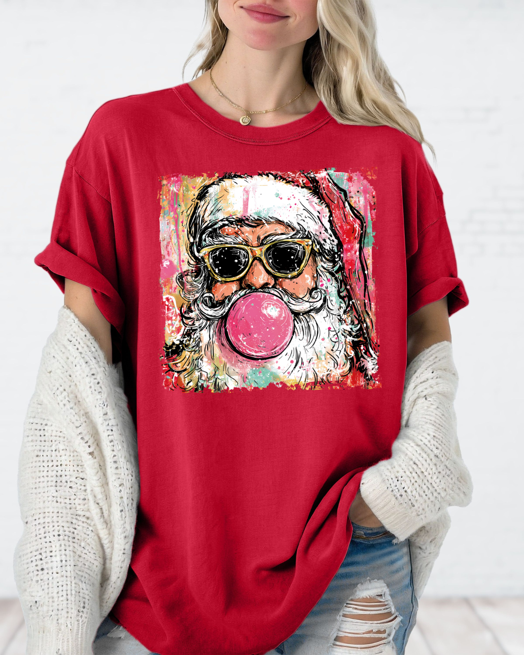 Preppy Santa Clause Bubble Gum Graphic Tee